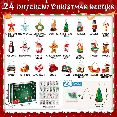 HiWEEGO 24 Packs Christmas Ornaments Building Set - Hanging Christmas Tree Wreath Xmas Gifts Stocking，6+ Kids