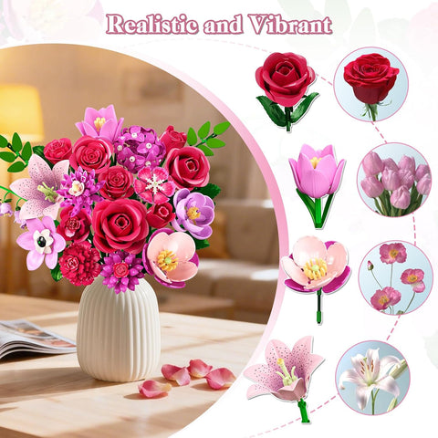 CUBIMANA 21 Rose Red Botanical Collection Kit for Adults Women, Valentine's Day Gift for Her/Wife/Girlfriend/Mom, 832 PCS