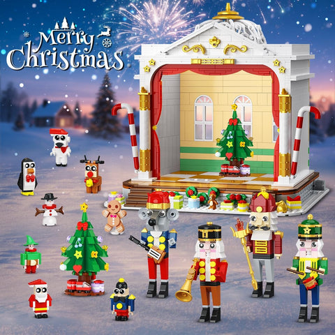2025 Christmas Nutcracker Theater Building Set with Light,4 Nutcrackers & 8 Minifig ures, 1690PCS for Adult Girl Boy Age 12+