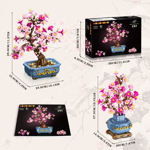HOGOKIDS Flowers Cherry-Blossom Bonsai Building Set - 2 in 1 Artificial Bonsai Tree Plants for Home Decor (775PCS)