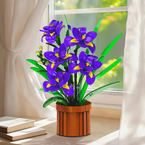 CUBIMANA Flowers Botanicals Iris Building Set - Artificial Purple Bonsai Plant for Home Office Décor, 808PCS