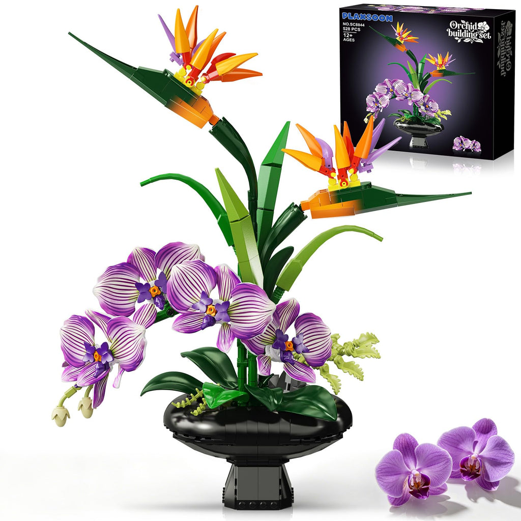 PLAXSOON Orchid Flowers Building Set for Adults, Botanical Collection Decor