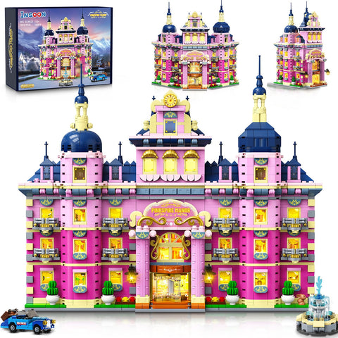 INSOON Pink Estate House Building Set with Lights