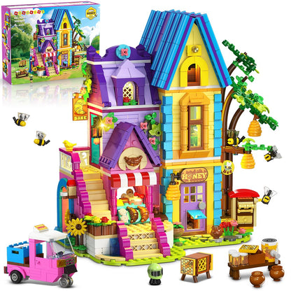 HOGOKIDS Beekeeping & Bakery House Building Toy with LED Light - 1084PCS，Ages 8-12+ Years