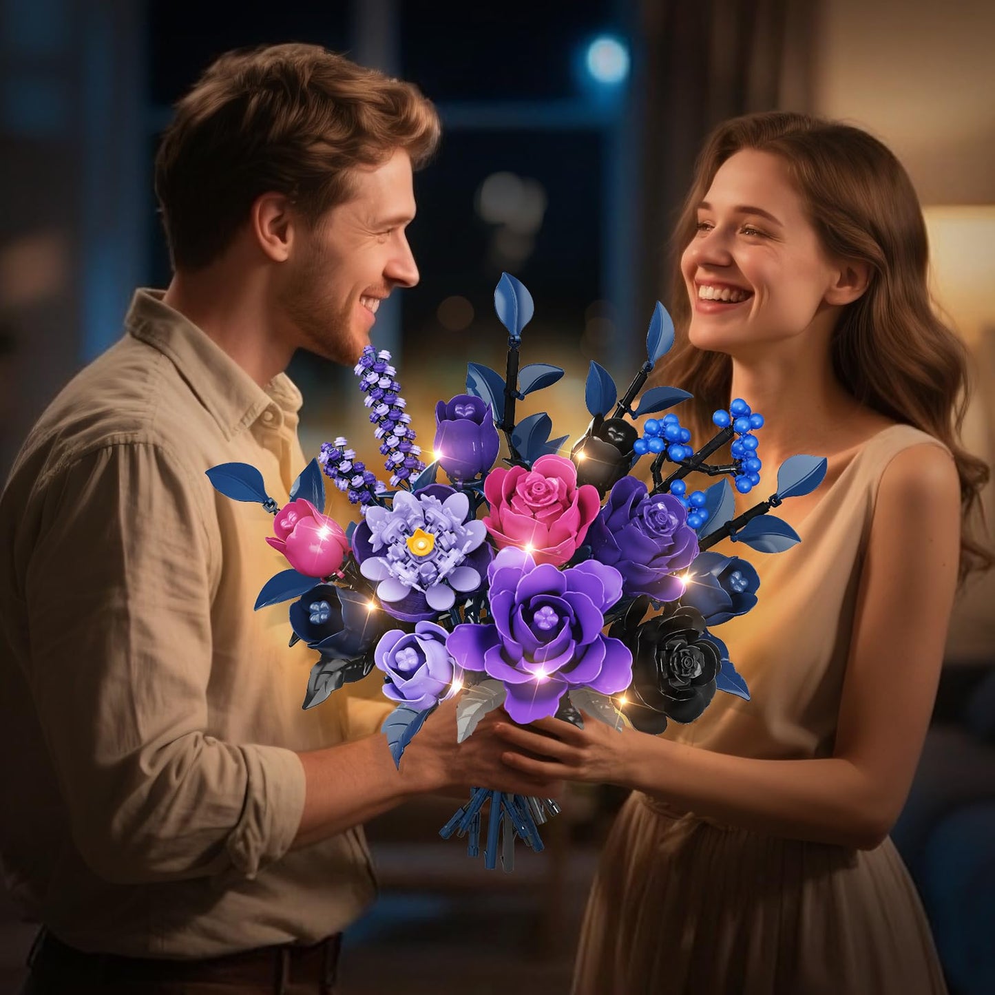 HiWEEGO 17 Artificial Flowers Toy, 887PCS Purple Roses Botanical Collection Building Block, Gothic Home Decor Valentine Birthday Gifts