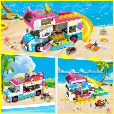 HOGOKIDS 3-in-1 Beach Camper Van Building Set, Gift for Boys Girls Age 6+