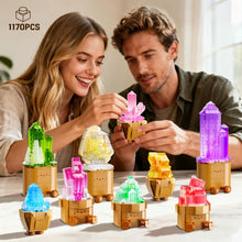 CUBIMANA 9 Pack Mineral Collection 3.6MM Mini Building Set for Adults with LED Light, 1170PCS Crystals Flower Botanical Bonsai Block Toy for Home Office Decor, Valentines Day Gifts for Teens Women