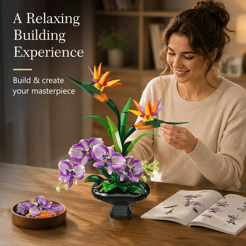 PLAXSOON Orchid Flowers Building Set for Adults, Botanical Collection Decor
