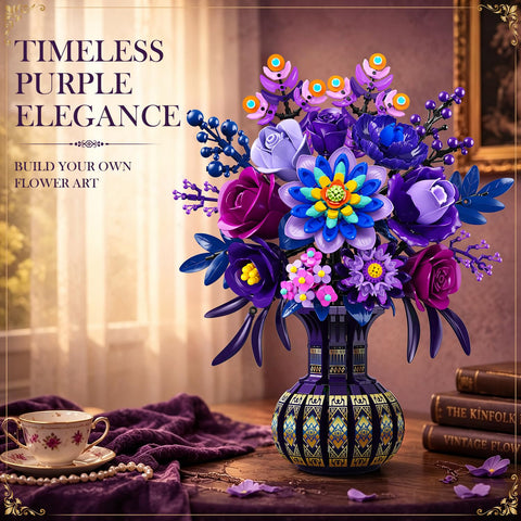 PLAXSOON Flowers Building Set with Vase for Her Adults, Botanical Decor