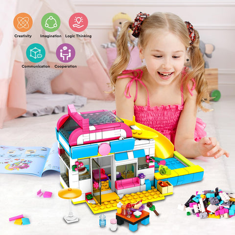 HOGOKIDS 3-in-1 Beach Camper Van Building Set, Gift for Boys Girls Age 6+