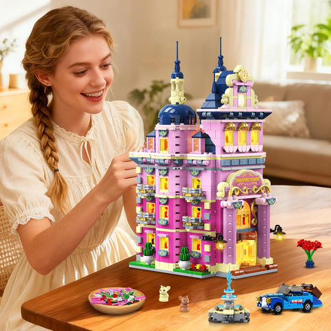 INSOON Pink Estate House Building Set with Lights