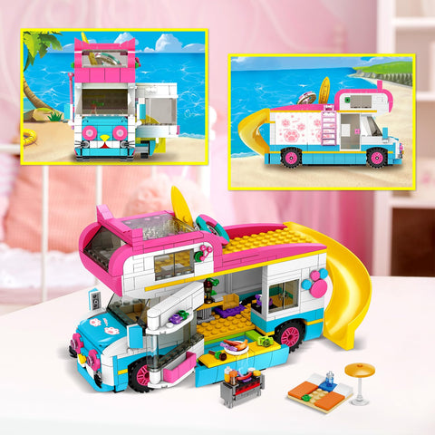 HOGOKIDS 3-in-1 Beach Camper Van Building Set, Gift for Boys Girls Age 6+