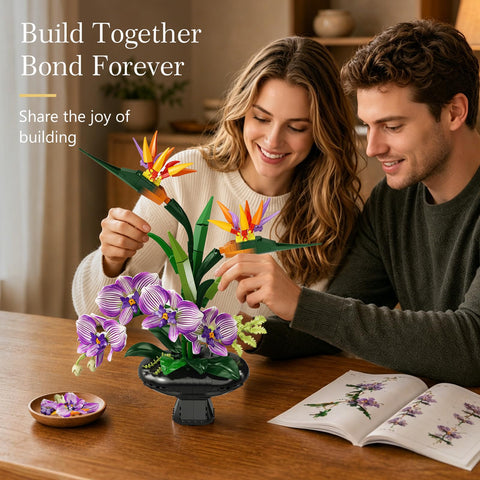 PLAXSOON Orchid Flowers Building Set for Adults, Botanical Collection Decor