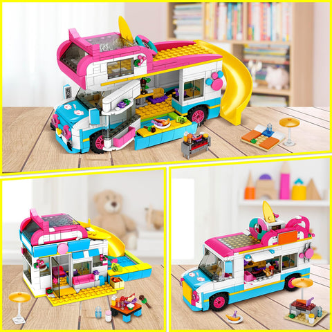 HOGOKIDS 3-in-1 Beach Camper Van Building Set, Gift for Boys Girls Age 6+