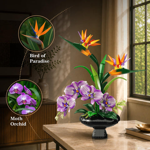 PLAXSOON Orchid Flowers Building Set for Adults, Botanical Collection Decor