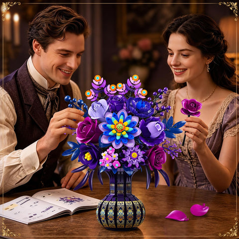 PLAXSOON Flowers Building Set with Vase for Her Adults, Botanical Decor