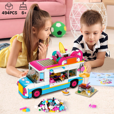 HOGOKIDS 3-in-1 Beach Camper Van Building Set, Gift for Boys Girls Age 6+