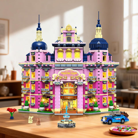 INSOON Pink Estate House Building Set with Lights
