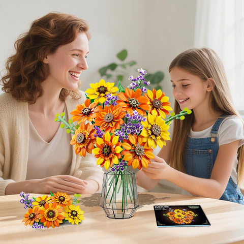 CUBIMANA 17 Flowers Sunflower Bouquet Building Set with Lights (1011PCS)