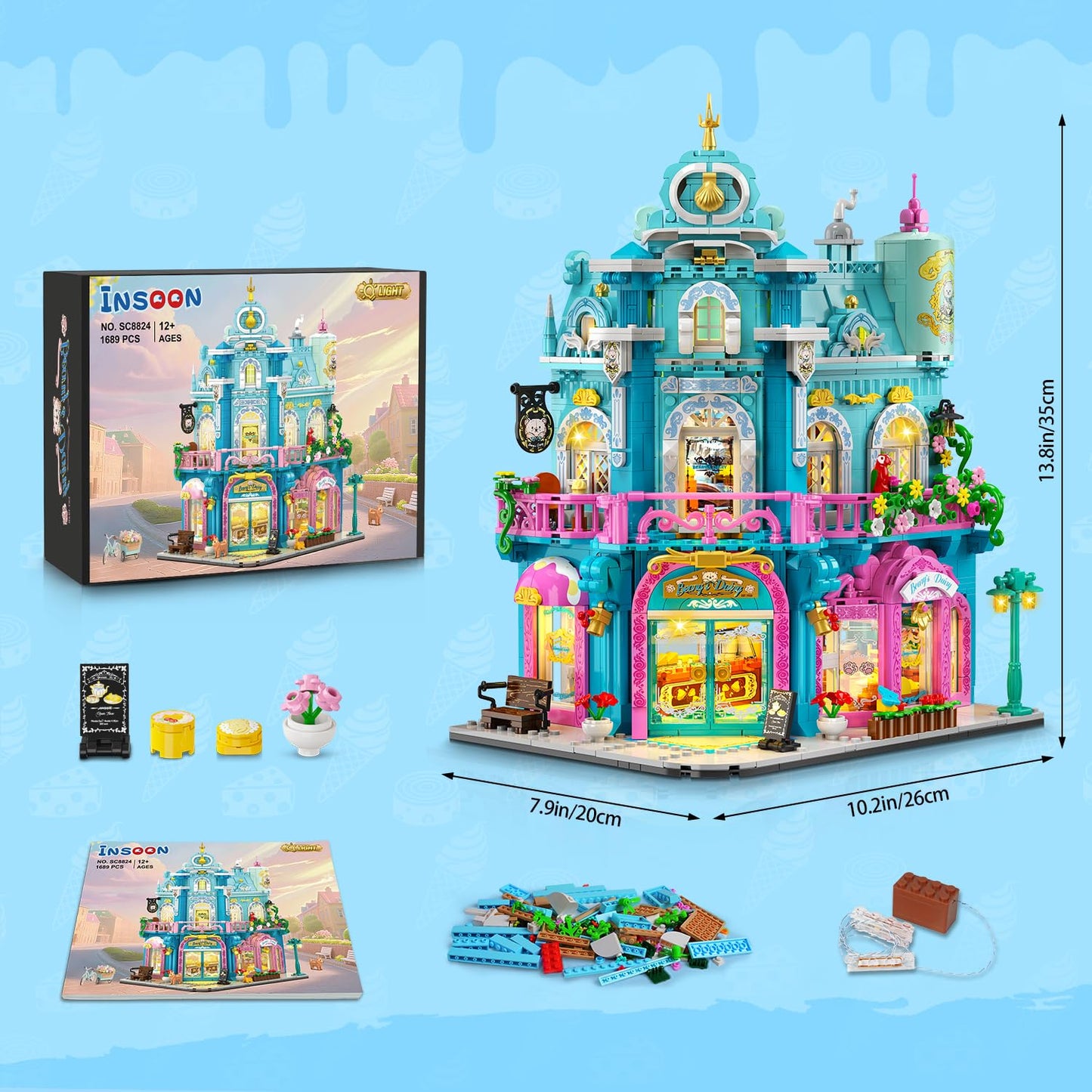 INSOON Castle Dairy Bakery Store Building Set with Light