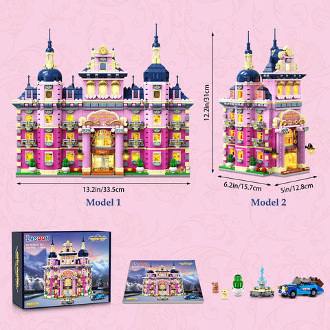 INSOON Pink Estate House Building Set with Lights