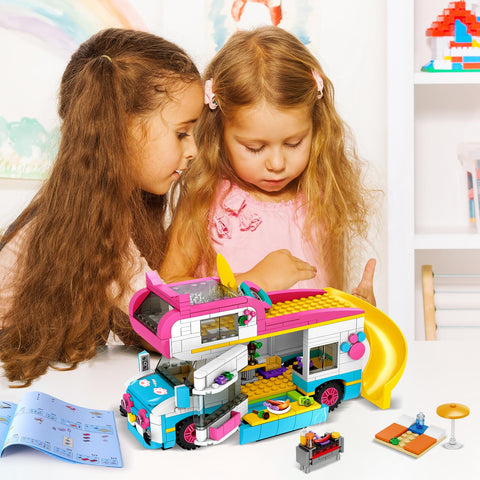 HOGOKIDS 3-in-1 Beach Camper Van Building Set, Gift for Boys Girls Age 6+
