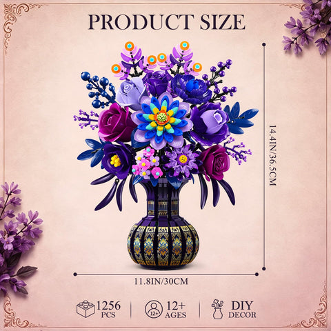 PLAXSOON Flowers Building Set with Vase for Her Adults, Botanical Decor