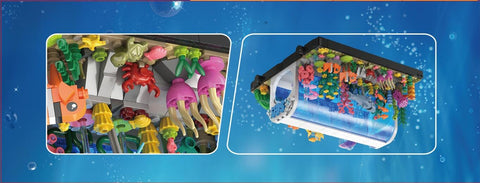 HOGOKIDS Aquarium Building Sets - 2 Styles Oceanarium Building Toy for Kids Adults, Pivoting Undersea Fish Tank Includs Dolphins Shark Crab Fish Jellyfish Animals Construction Gift for Boys Girls 6-12