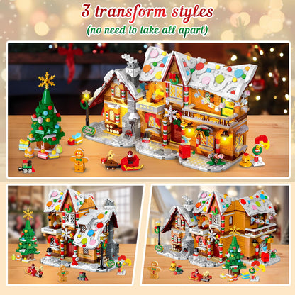 2024 Christmas Gingerbread House Building Toy with LED Light - 3 Style Modes Gingerbread Village House Building Block Set with Santa Claus Xmas Tree Train for Adults Kids Girls Boys Ages 8+ (1397 PCS)