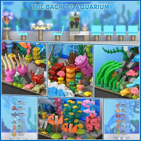 HOGOKIDS Aquarium Building Sets - 2 Styles Oceanarium Building Toy for Kids Adults, Pivoting Undersea Fish Tank Includs Dolphins Shark Crab Fish Jellyfish Animals Construction Gift for Boys Girls 6-12