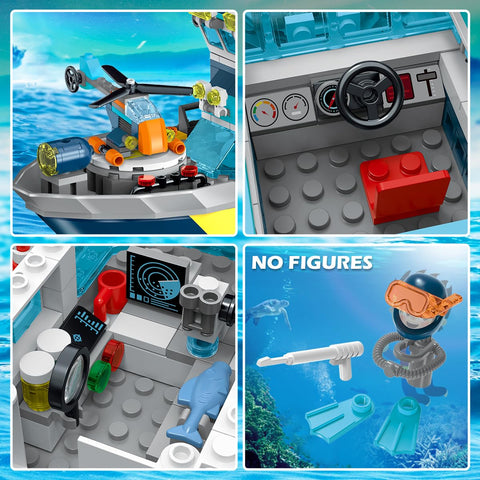 HOGOKIDS City Floatable Boat Building Set with LED Light - Fun Arctic Explorer Ship Building Block Kit Ocean Exploration with Helicopter, Sub,for 6+ Years Kids