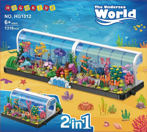 HOGOKIDS Aquarium Building Sets - 2 Styles Oceanarium Building Toy for Kids Adults, Pivoting Undersea Fish Tank Includs Dolphins Shark Crab Fish Jellyfish Animals Construction Gift for Boys Girls 6-12