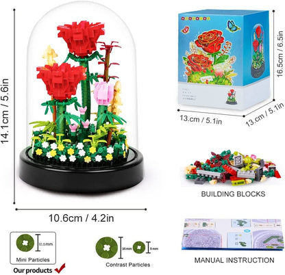 HOGOKIDS Flower Bouquet Building Kit - 596 PCS Beloved Gift Bonsai Tree Sets with Cover Botanical Collection Building Blocks | Birthday Mini Bricks Gift for Adult Girlfriend Wife (Red Roses)