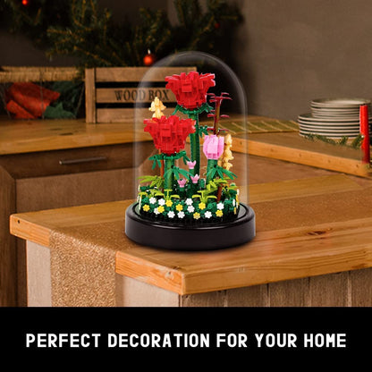 HOGOKIDS Flower Bouquet Building Kit - 596 PCS Beloved Gift Bonsai Tree Sets with Cover Botanical Collection Building Blocks | Birthday Mini Bricks Gift for Adult Girlfriend Wife (Red Roses)