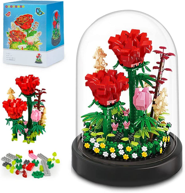HOGOKIDS Flower Bouquet Building Kit - 596 PCS Beloved Gift Bonsai Tree Sets with Cover Botanical Collection Building Blocks | Birthday Mini Bricks Gift for Adult Girlfriend Wife (Red Roses)